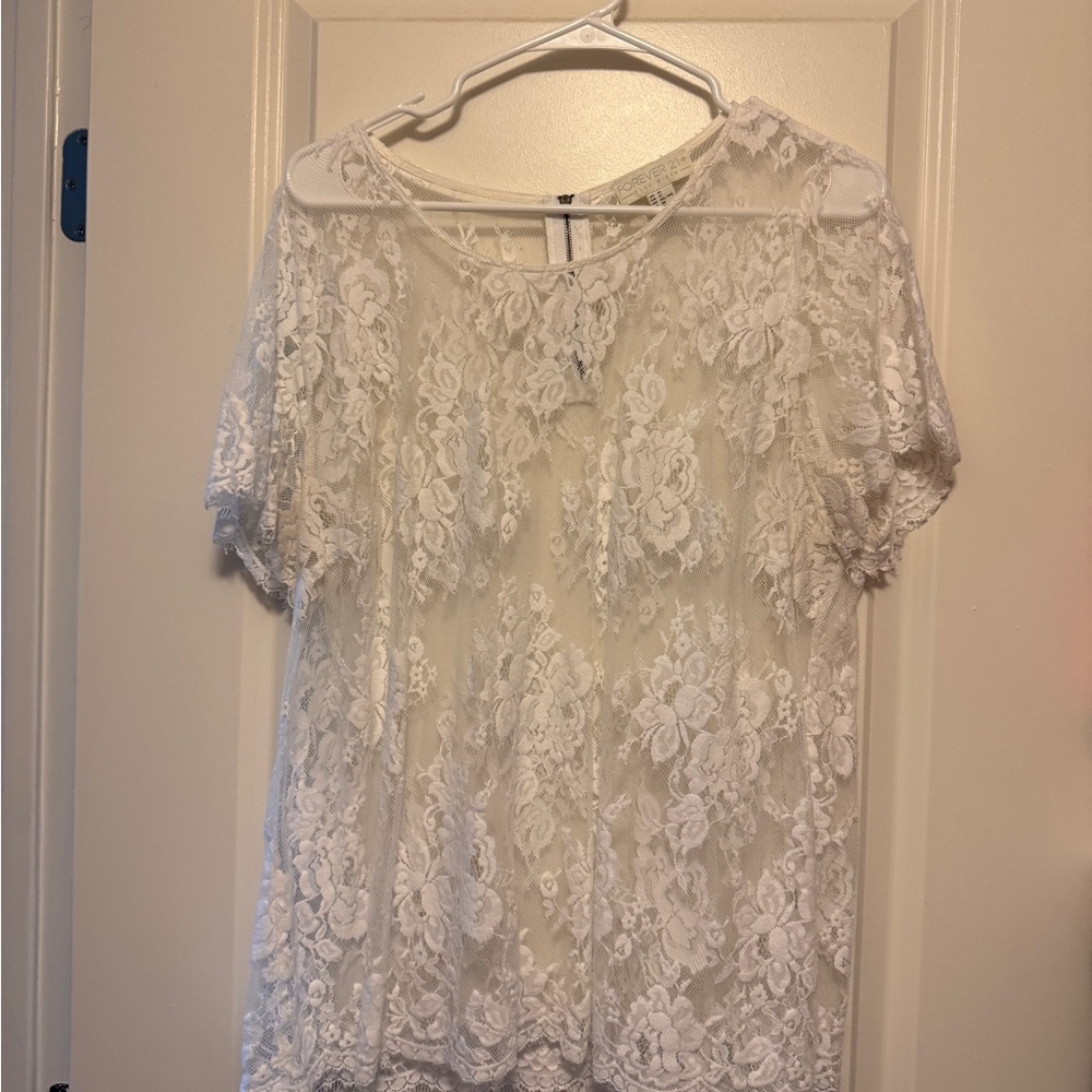 Forever 21 White Floral Lace Short Sleeve Tunic